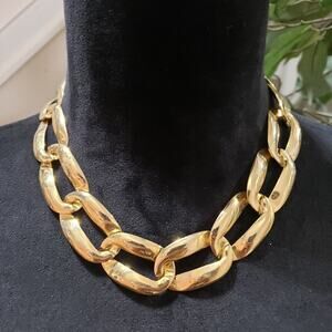Women's Lightweight Gold Plated Cuban Link Chain Style Choker Collar Necklace